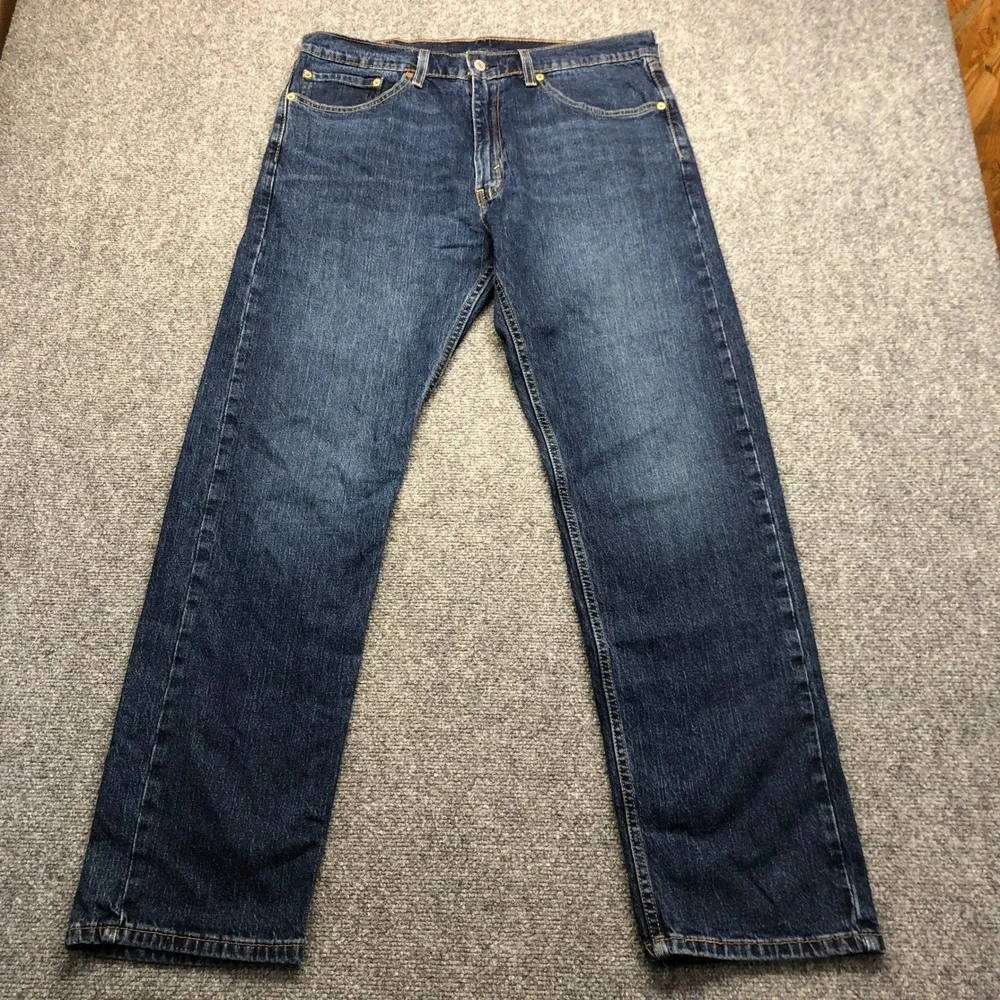 Levis 505 Regular Fit Straight Leg Jeans Mens 36x32 Dark Wash Blue Denim